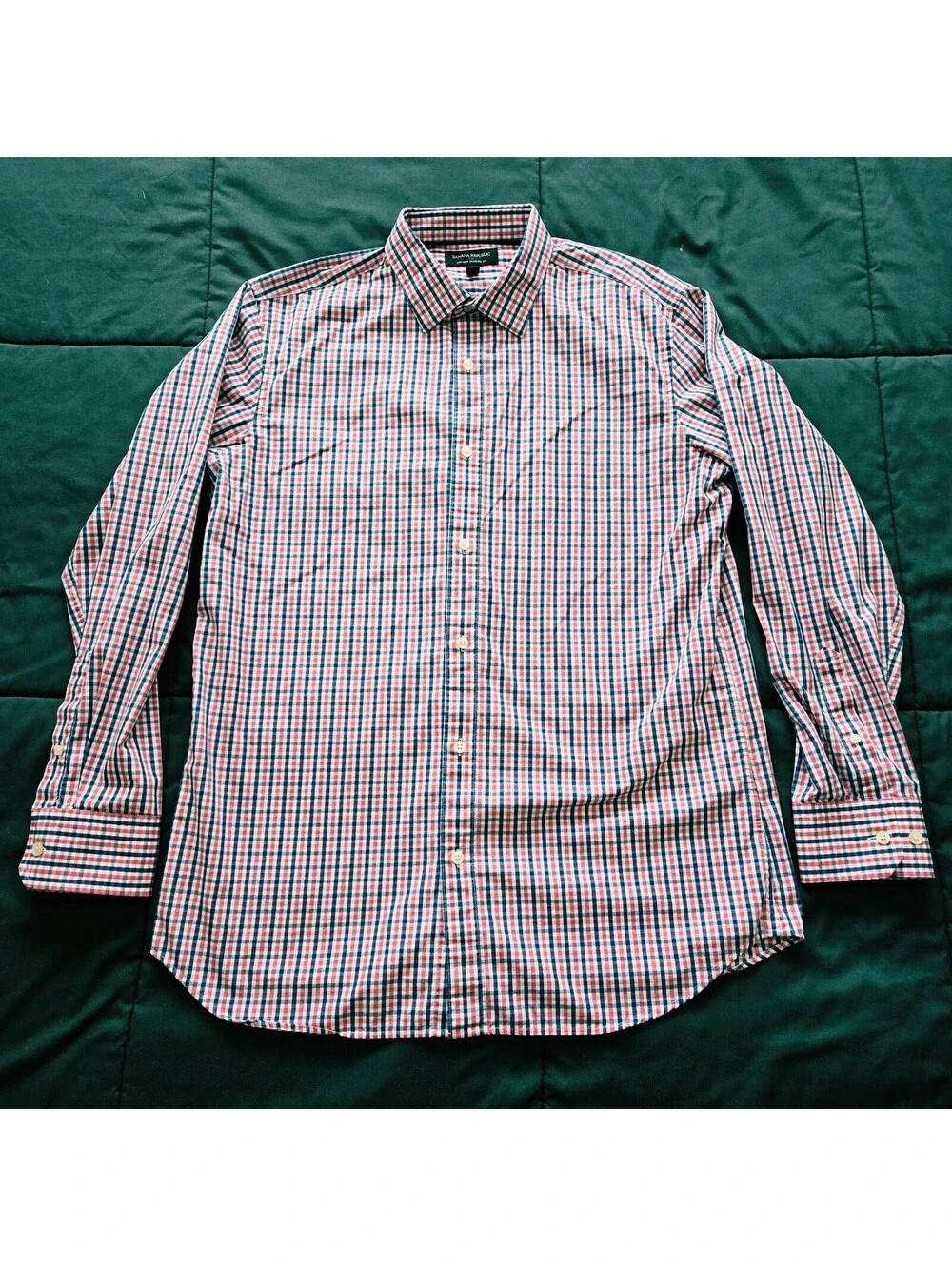 Banana Republic Men's L Non-Iron Standard Fit Red Blue Check Dress Shirt